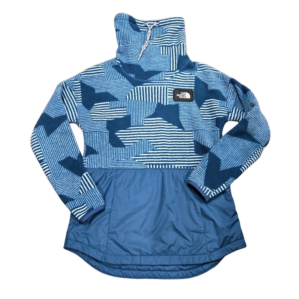 The North Face Blue White Geometric Pullover Jacket High Neck Drawstring S